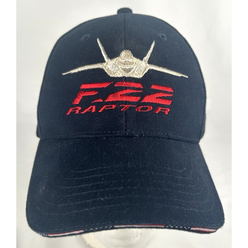 F22 Raptor Dark Blue Strapback Baseball Hat Cap Embroidered Fighter Jet Plane